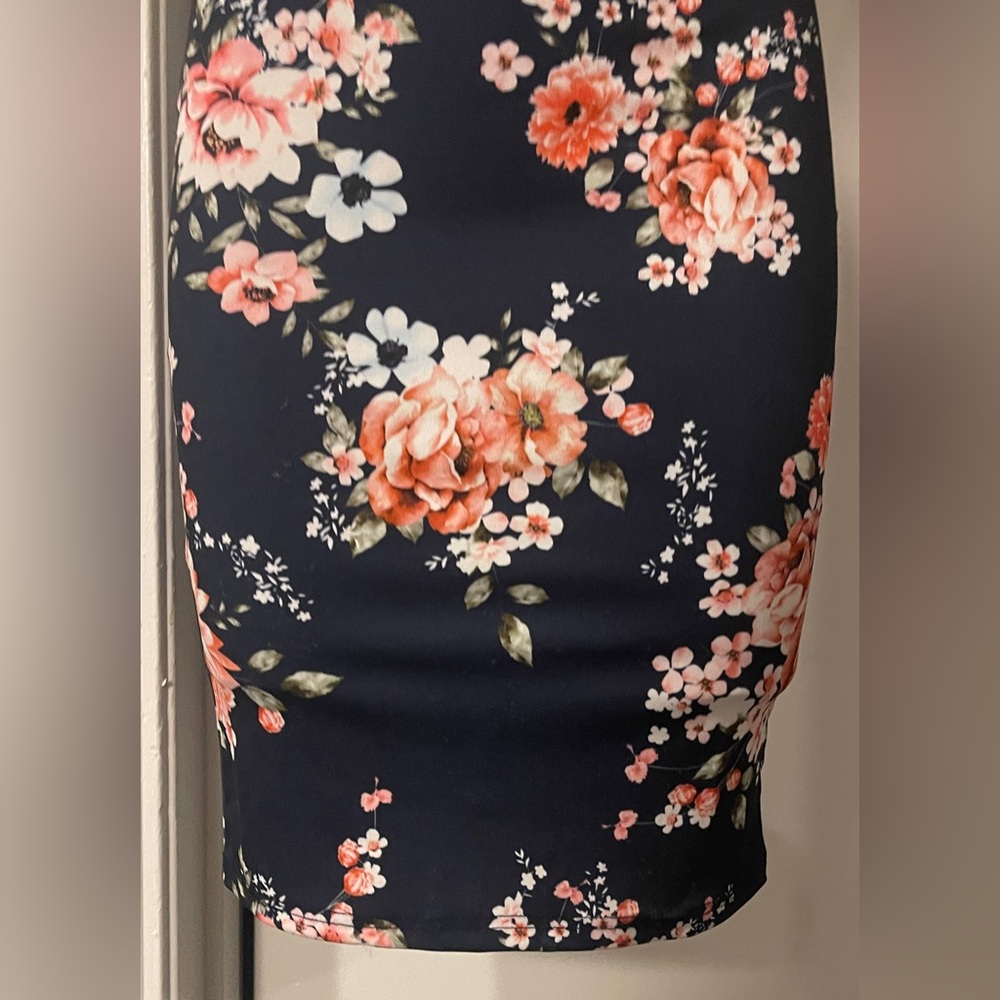 Floral Print Navy Dress, Size Small - Picture 3 of 10